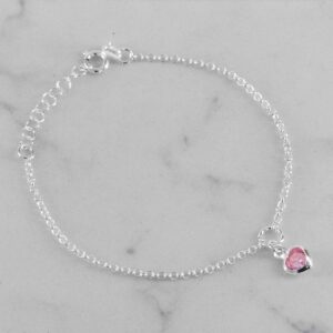 TOBILLERA DIJE CORAZON CRISTAL ROSADO 2MM